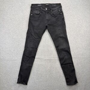 Replay Jeans Mens 32x34 Black Denim Pants Anbass HyperFlex Slim Fit Stretch